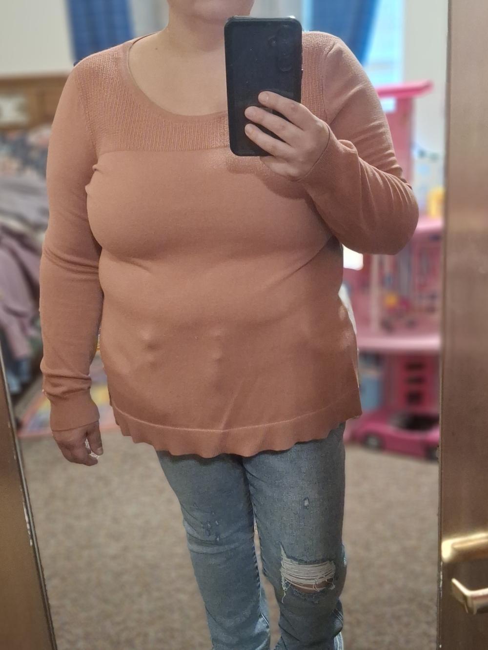 Maurices Scoop Neck Long-Sleeve Sweater in Terracotta
